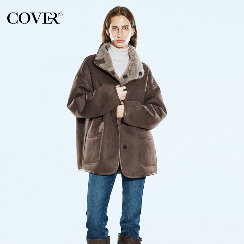 COVERINS爆款！巴恩风羊毛环保皮毛一体两面穿外套女CC34510278