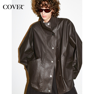 COVERINS油蜡感褶皱肌理立领风衣外套女宽松2026春新款 CC36110020