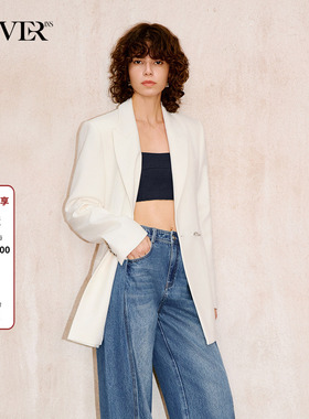 COVERINS白色西装外套女收腰正肩一粒扣2025冬新款CC35510020
