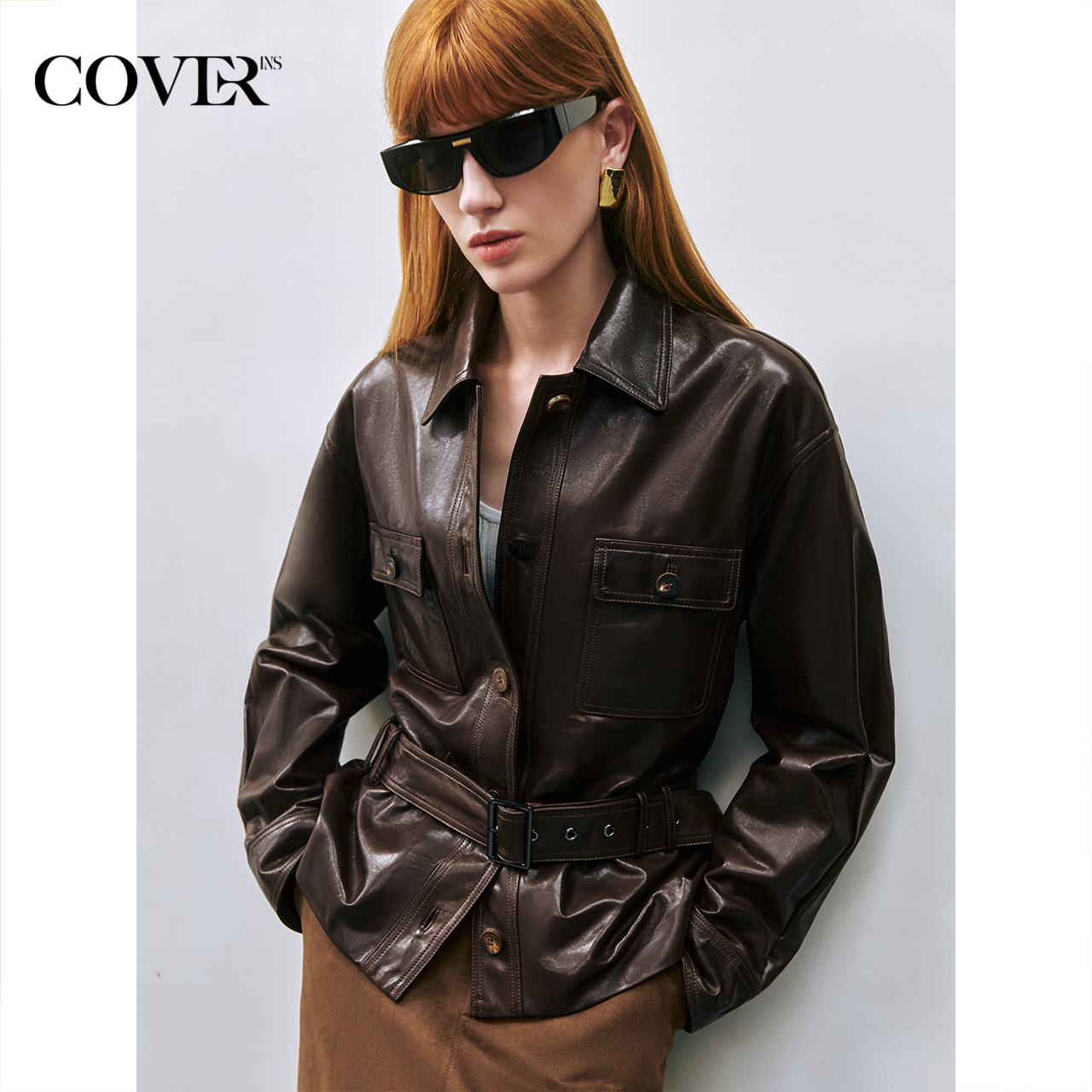 COVERINS【绵羊皮】机车风皮衣外套夹克女2025秋季新款CC35309020