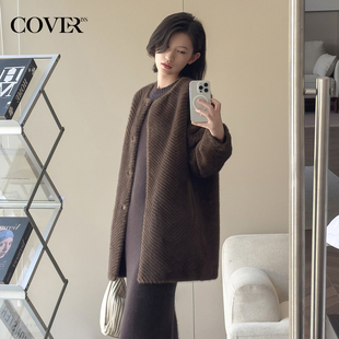 COVERINS冬季 奢感环保仿水貂毛圆领皮草大衣外套女CC34510440