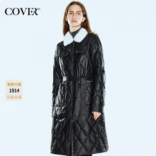 鹅绒外套 水貂毛领羊皮革小香羽绒服女长款 COVERINS2024年冬季 新款