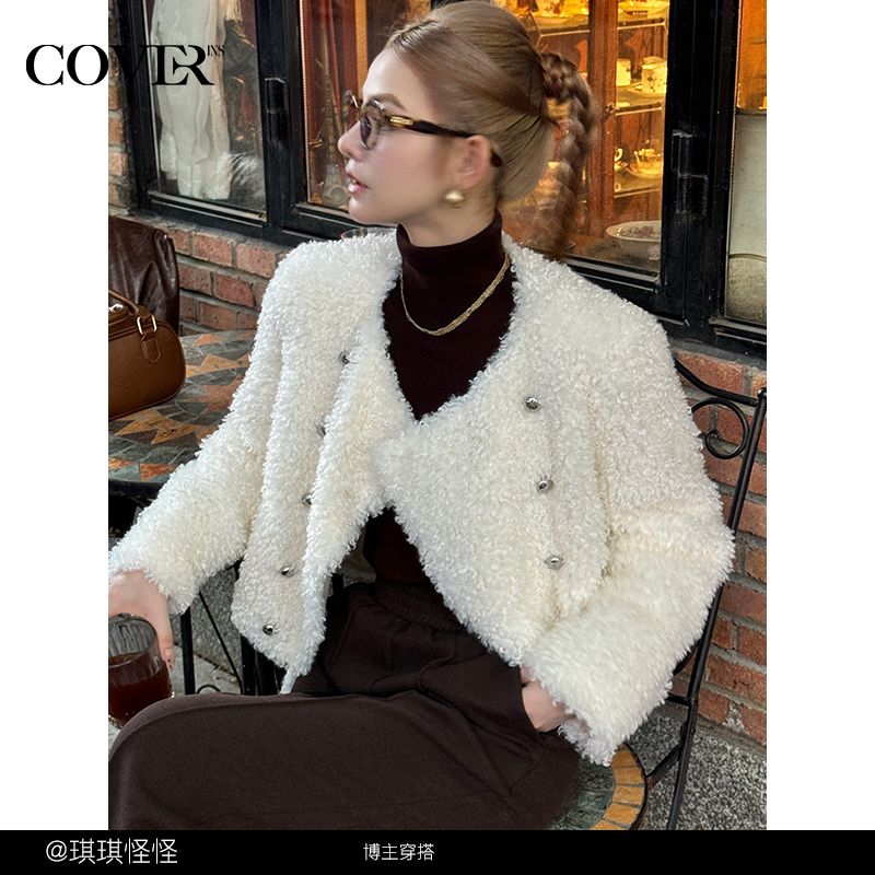 COVERINS冬季环保仿皮草外套女短款年轻CC34510080