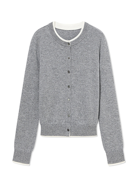 COVERINS灰色假两件圆领羊毛针织开衫女短款2026春新品CC36106240