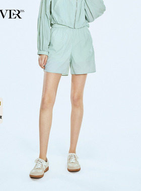 COVERINS夏季 宽松休闲风薄荷曼波绿色SPF50+防晒短裤女