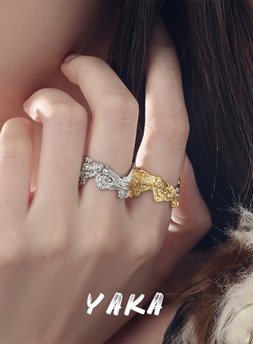 冷淡风戒指女锡纸肌理纹食指戒