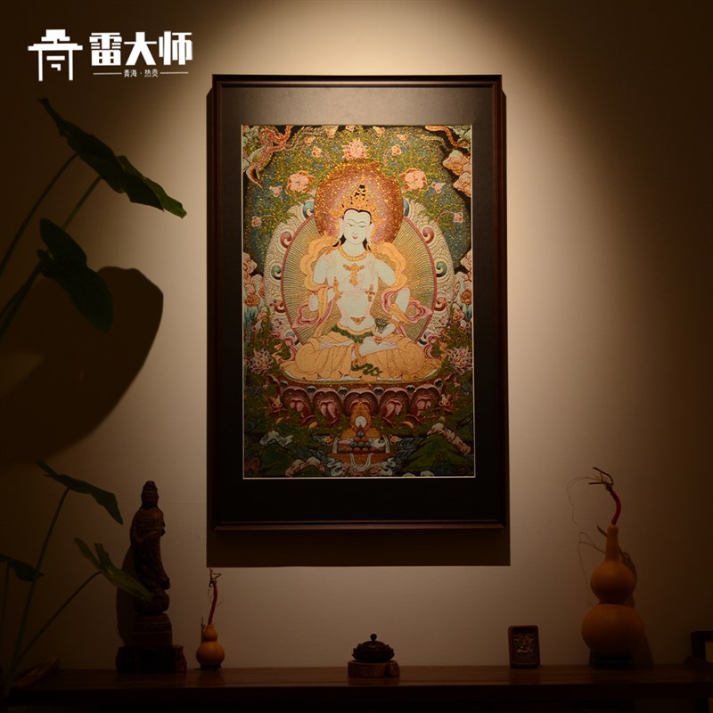 刺绣金刚萨e埵唐卡茶室玄关装饰画客厅背景墙挂画沙发餐厅入户门图片