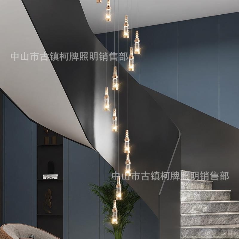 楼梯长吊灯现代简约loft公寓别墅客厅创意个性餐厅旋转复式楼吊灯