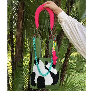 熊猫针织大包跨境速卖通手提女士可爱链条手工针织包托特包肩包