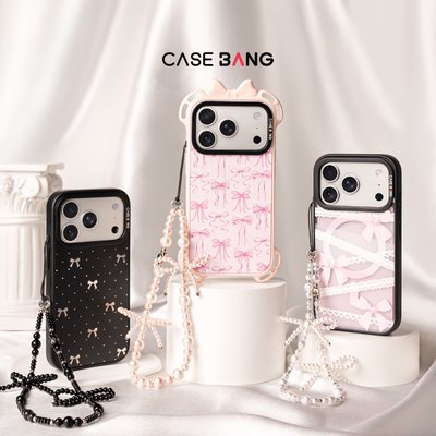 CASEBANG甜心蝴蝶结芭蕾粉色珍珠手机挂链便携挂绳手机配件