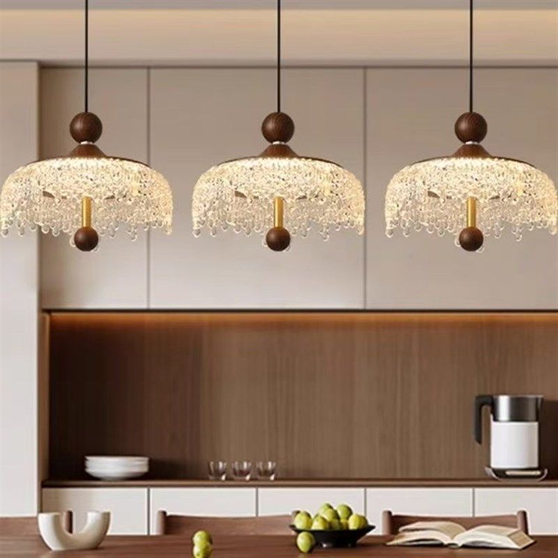 精选中古风创意餐厅吊灯冰山水滴复古胡桃木色过道灯法式全光谱小,家装灯饰光源,餐厅吊灯,淘宝优惠券,粉丝福利购,淘宝优惠卷