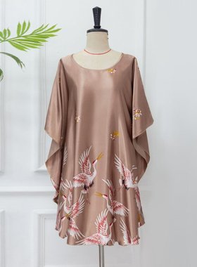 耀婷冰丝丝绸睡衣女士夏季蝙蝠袖睡裙女夏大码家居服DP1335