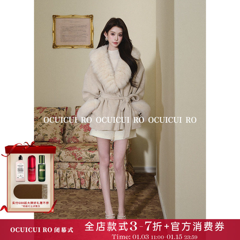 CUICUI崔崔【月光狐裘】100羊毛/狐狸毛领双面呢外套短款毛呢大衣,女装/女士精品,毛呢外套,淘宝优惠券,粉丝福利购,淘宝优惠卷