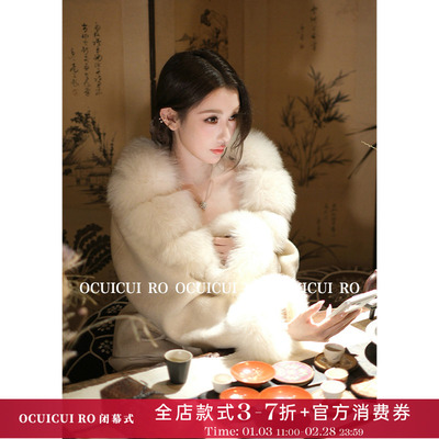 CUICUI崔崔【庄生蝶梦】100澳毛/狐狸毛领双面呢外套短款毛呢大衣