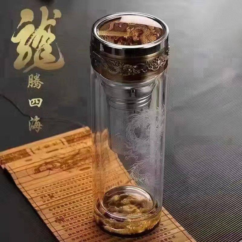 双层硼硅龙纹玻璃杯双层隔热水杯耐温车载商务茶水分离杯泡茶,餐饮具,玻璃杯,淘宝优惠券,粉丝福利购,淘宝优惠卷