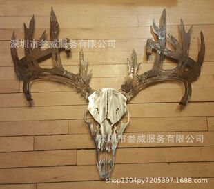 跨境独立站金属墙艺术鹿头挂件弓架猎枪架装饰室内摆件金属工艺品
