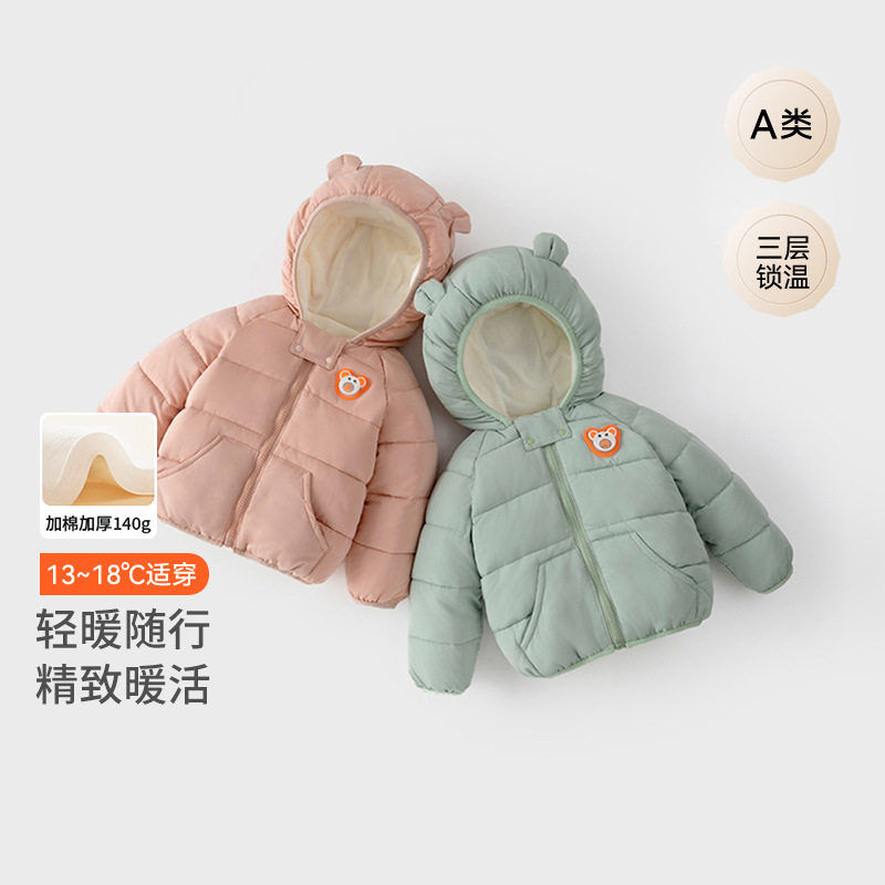 棉服秋冬款女连帽加厚上衣小童外出保暖棉袄冬装