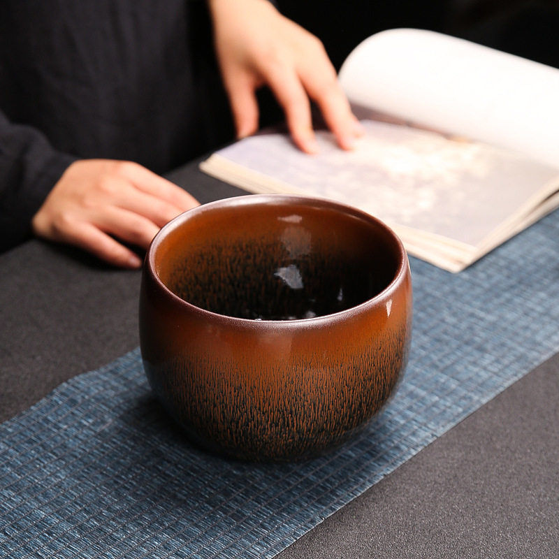 建阳建盏原矿釉手工柴烧铁胎盏兔毫 蓝麒麟茶洗天目盏进水茶渣缸