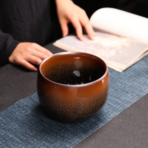 建阳建盏原矿釉手工柴烧铁胎盏兔毫 蓝麒麟茶洗天目盏进水茶渣缸