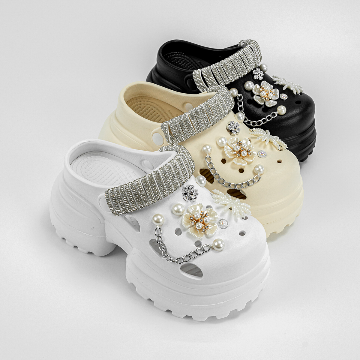 新款珠花时尚百搭软底包头凉鞋女外穿增高10cm厚底防滑eva洞洞鞋