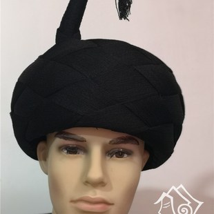 快速发货凉山彝族帽子男款t纱帽黑色带犄角男帽子传统手工舞蹈生