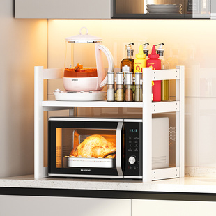 厨房置物架白色微波炉架子桌面放烤箱一体调料架烧水壶收纳架台面