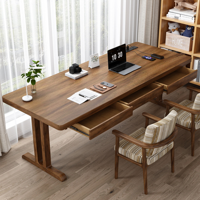 稳固时尚实木实心大板电脑桌书桌