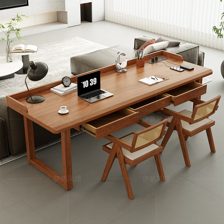实木大板桌简约电脑桌带挡板抽屉