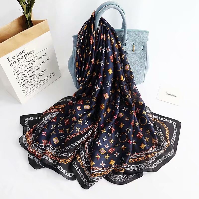 180*90cm Silk Scarf Foulard Bandana 2021 Long Lrage Shawl Wr