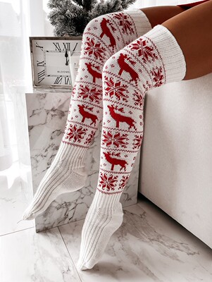 Christmas Women's Socks Thigh High Socks Snowflake Print