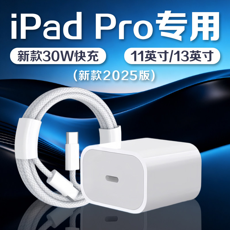 适用苹果iPad Pro充电器30W平板电脑iPad Pro2025快充头ipad11/13英寸充电头Air4/5/6/7充电头USB-C口2米线