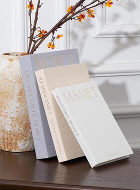 精装高档亚麻假书摆件三件套可打开磁吸收纳盒