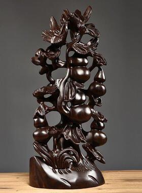 花梨木雕五福临门葫芦摆件实木家居客厅玄关电视柜红木工艺品隔断