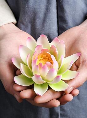 纯手工陶瓷莲花白色粉色黄色艺术品家居搭配博古架根雕摆件