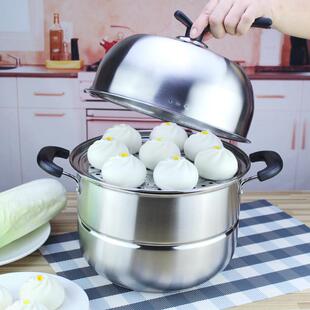 蒸锅家用蒸馍锅钢筋加厚蒸煮两层双层32cm钢精闷罐锅蒸螃蟹专用锅