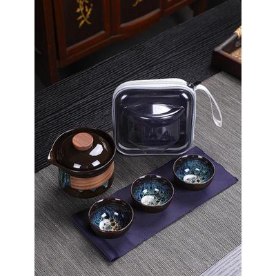 窑变旅行功夫茶具套装便携式户外羊脂玉白瓷快客杯泡茶杯一壶三杯