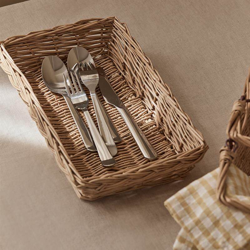 柳编藤编桌面收纳筐长方形收纳小篮子幼儿园零食储物盒厨房杂物篮