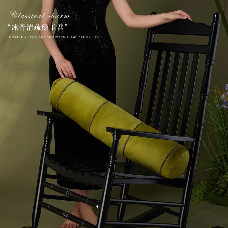 新中手式圆柱长条抱枕家用绿色国风床头靠背垫客厅中沙jx048靠枕