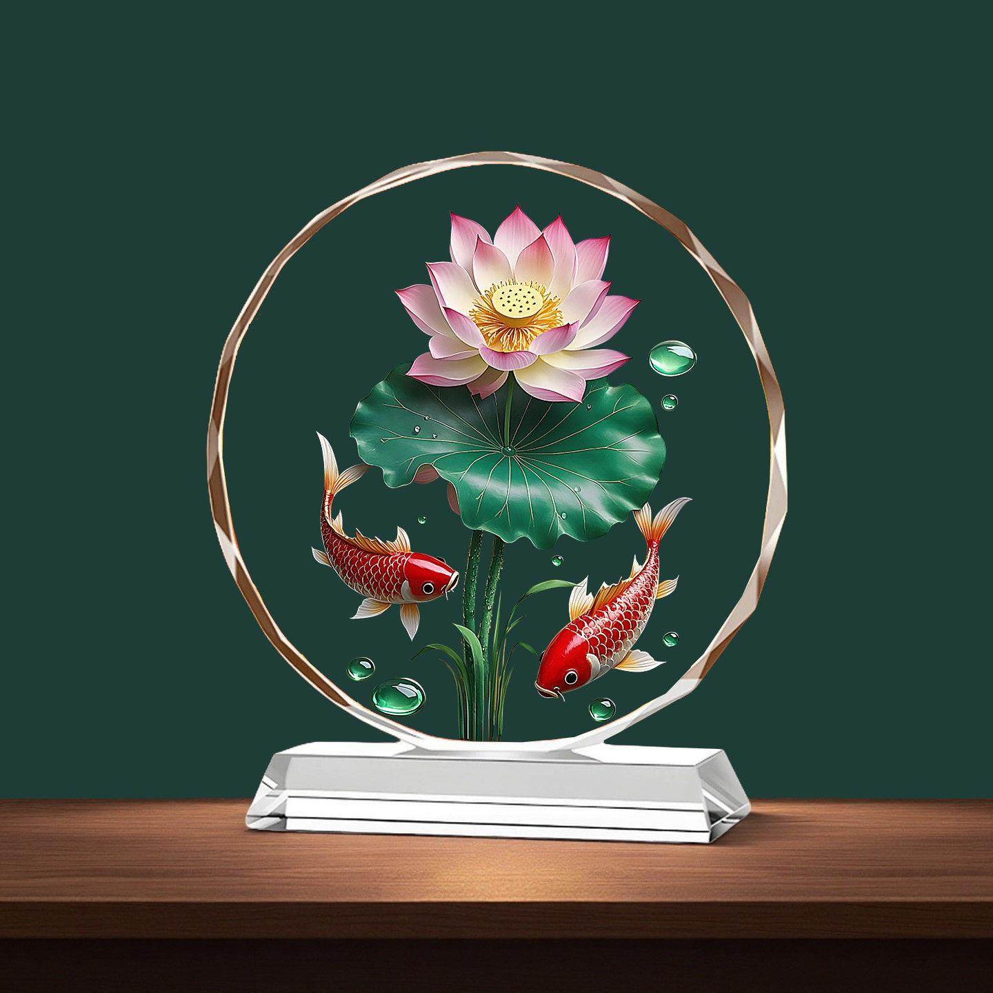 荷花锦鲤水晶摆饰高档家居装饰品桌面好寓意客厅乔迁开 业送礼摆,家居饰品,桌面摆件,淘宝优惠券,粉丝福利购,淘宝优惠卷