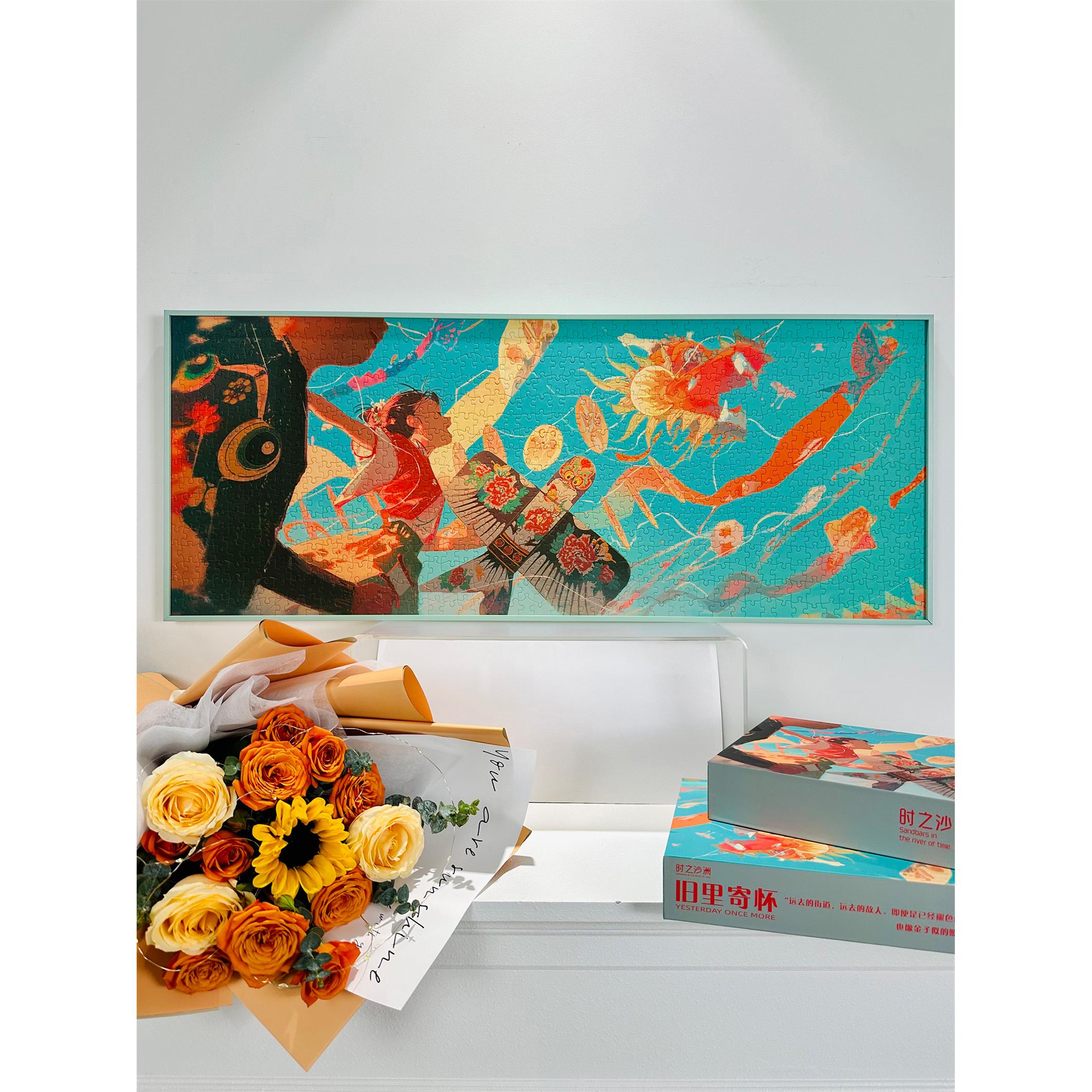 丁丁框架标牌拼图水平版蓝卡拼图装饰画天鹅绒和精细闪光选择一