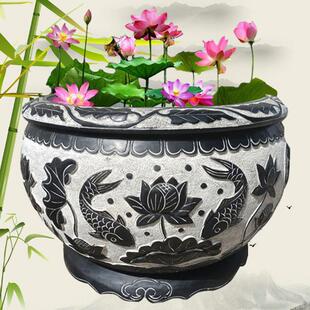 石雕鱼缸花盆荷花缸摆件青石石缸缸石头水缸彷古门海做旧圆形庭院