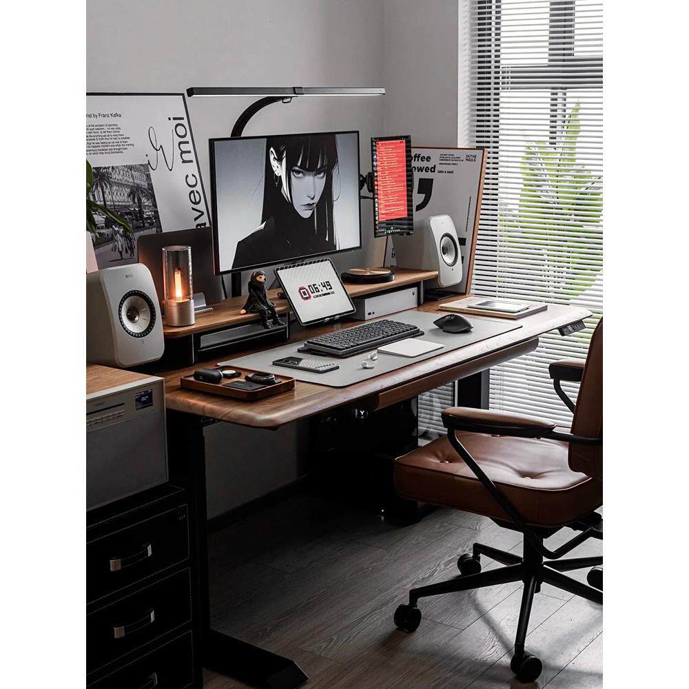 实木电动升降桌大板电脑台式桌家用大长书桌卧室双人电竞桌办公桌