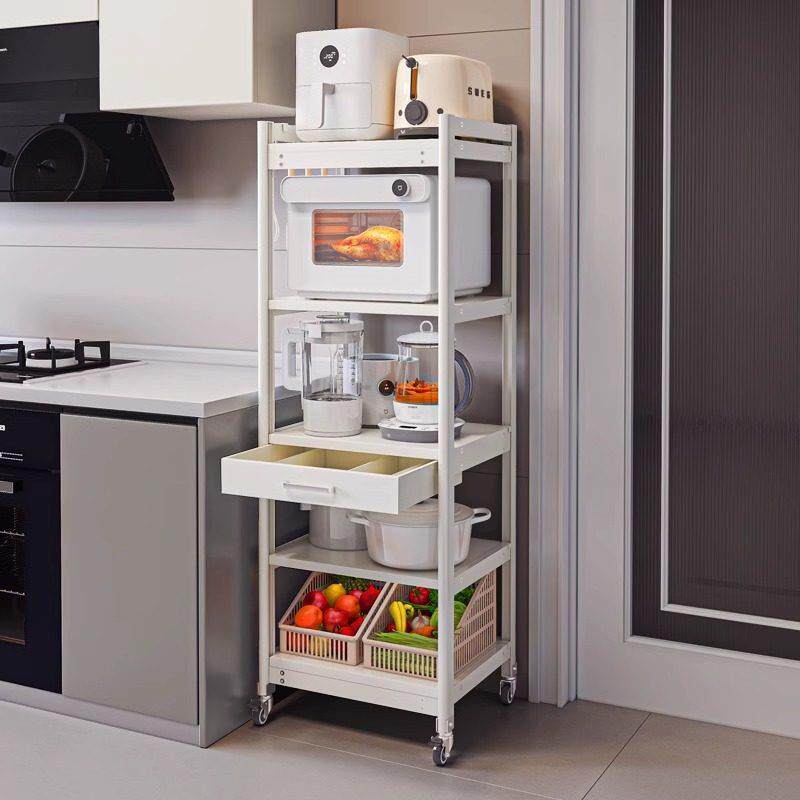 厨房微波炉架子置物架窄款落地多层小型烤箱电饭锅带抽屉收纳架l1