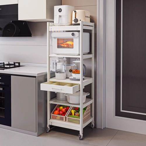 厨房微波炉架子置物架窄款落地多层小型烤箱电饭锅带抽屉收纳架l1