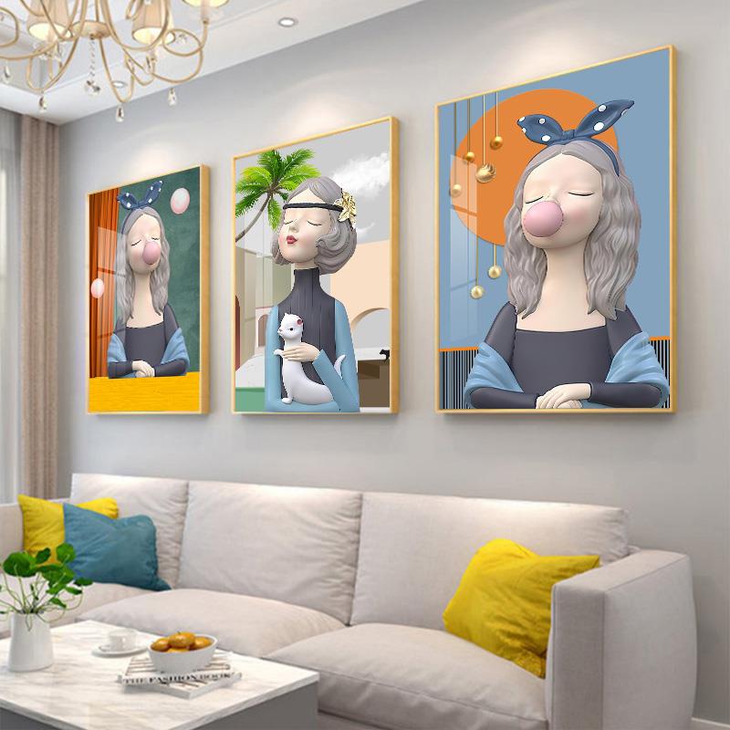 儿童房装饰画现代简约吹泡泡女孩少女卧室床头挂画房间温馨墙壁画图片
