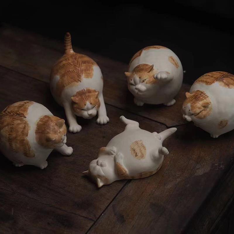 宜兴紫砂茶宠 摆件 盖置 小雕塑 把玩件 猫肥家润 松子造器大橘子