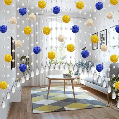 北欧藤球水晶珠帘过道装饰帘客厅玄关隔断窗卧室门帘免打孔挂帘子