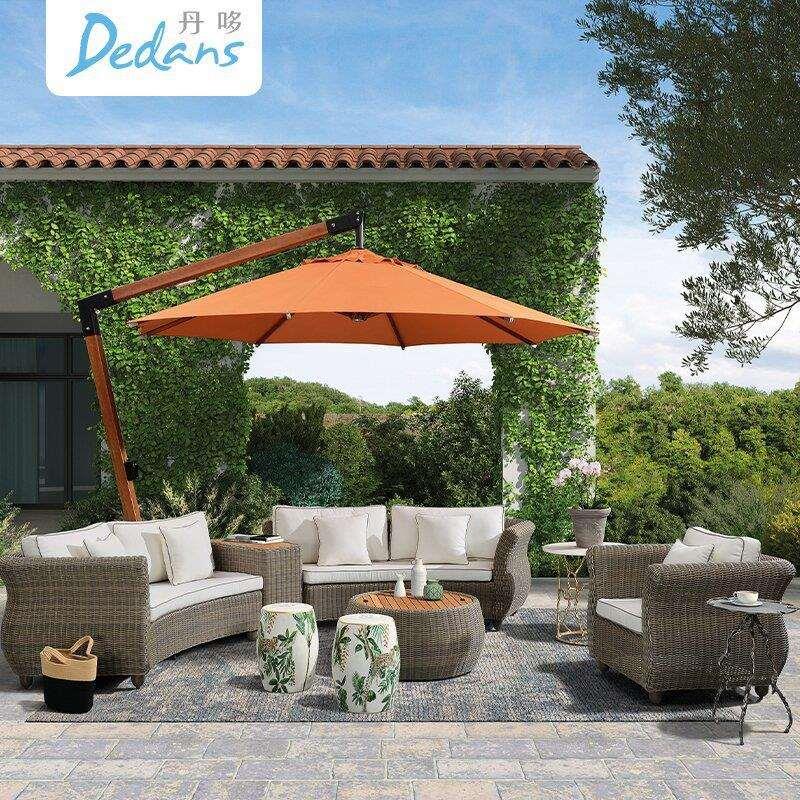 丹哆户外沙发别墅庭院遮阳伞轻奢北欧藤椅柚木茶几沙发组合庭院伞