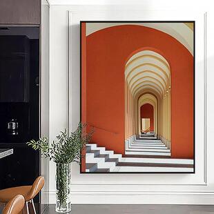 缔造现代简约建筑走廊装饰画橙色挂画客厅玄关大尺寸巨幅壁画艺术