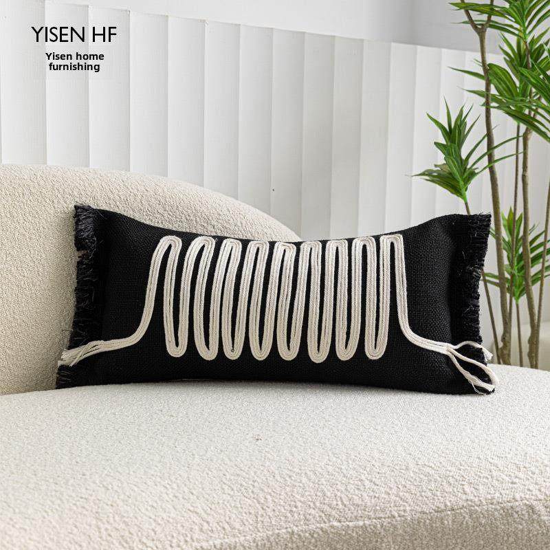 一森现代侘寂风棉绳编织腰枕沙发靠枕靠垫黑色米色长条靠背简约,居家布艺,腰靠垫,淘宝优惠券,粉丝福利购,淘宝优惠卷